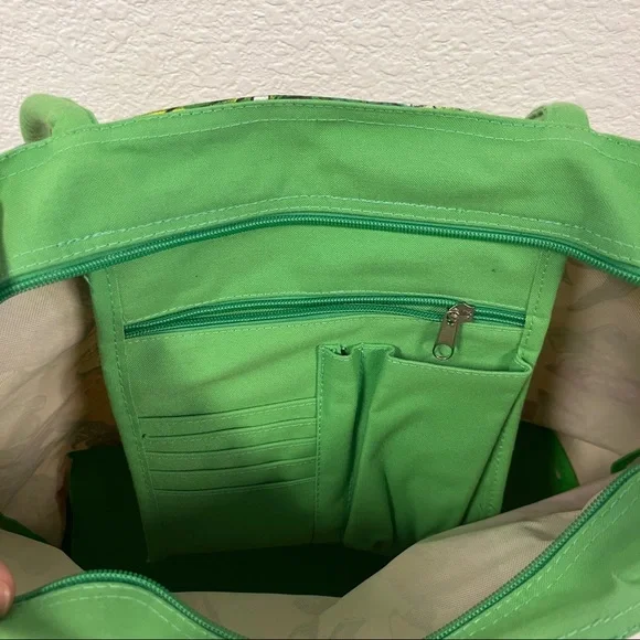 Vintage All Around Parrot Design Green & White Cloth Beach Bag Satchel Purse - Picture 3 of 5